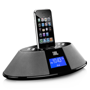 JBL On Time 200P - Black - AM/FM clock radio and loudspeaker dock for your iPod and iPhone - Hero